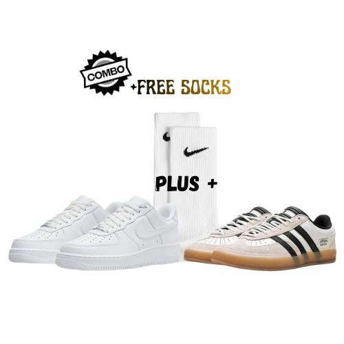 1x Nike Air Force 1 White/Black & 1x Adidas Gazelle Indoor Benito + Socks - Combo Deal (SAVE 200)