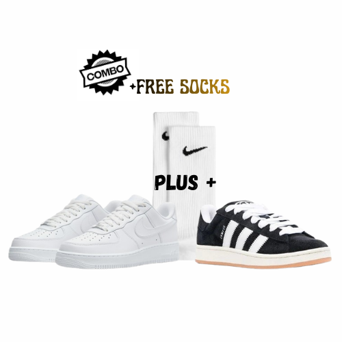 1x Nike Air Force 1 White/Black & 1x Adidas Campus Black/Gray + Socks - Combo Deal (SAVE 300)