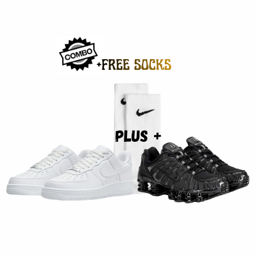 1x Nike Air Force 1 White/Black & 1x Nike Shox TL Black + Socks - Combo Deal (SAVE 400)