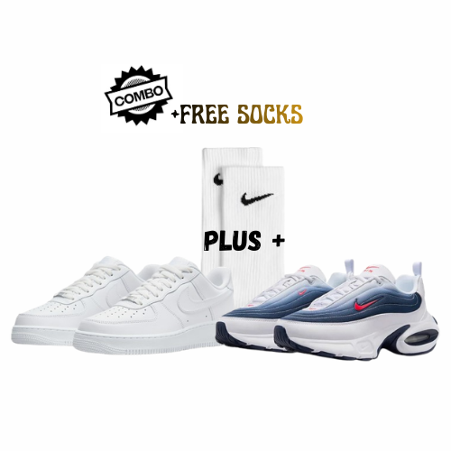 1x Nike Air Force 1 White/Black & 1x Nike Air Max Portal Royal White Blue + Socks - Combo Deal (SAVE 200)