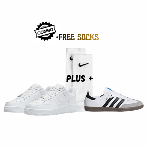 1x Nike Air Force 1 White/Black & 1x Adidas Samba Vegan/OG + Socks - Combo Deal (SAVE 300)